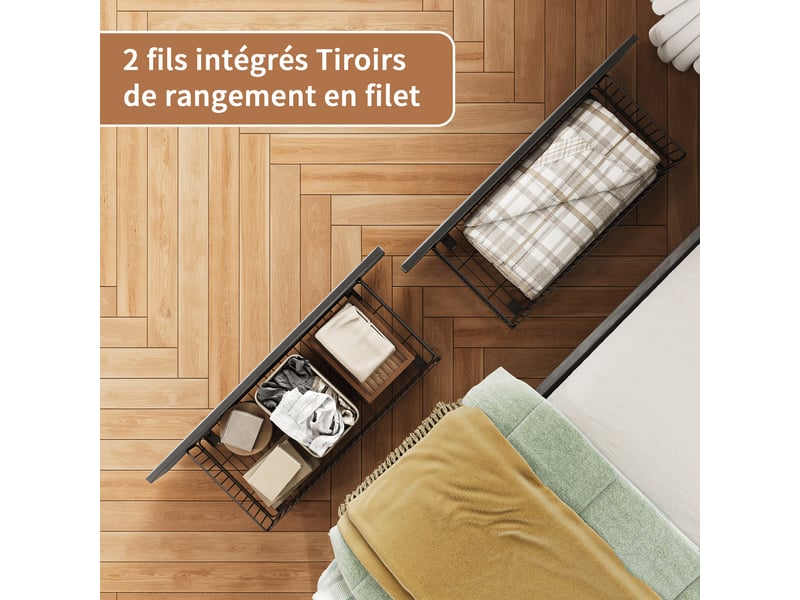 Kefsr cadre de lit simple rembourré 90x200 cm avec 2 tiroirs, canapé-lit banquette en velours gris, tête de lit avec rangement, éclairage led rgb et ports usbtype-c - Conforama R