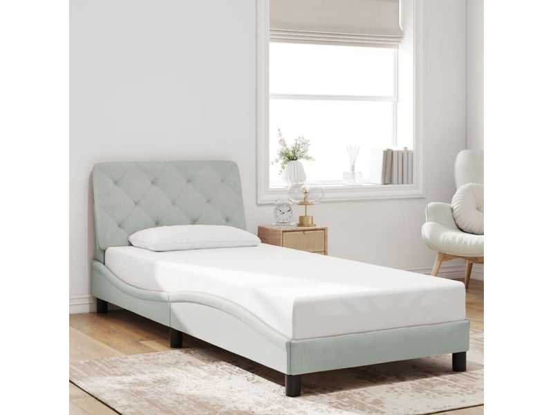  Lit simple- lit adulte -  cadre de lit avec led sans matelas gris clair 80x200 cm velours  - Conforama C