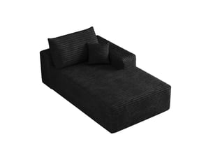 Méridienne convertible 1 place côté droit sans montage en velours côtelé noir, 175 × 95 × 83 cm