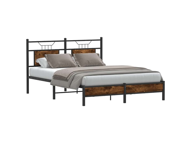  Lit adulte, lit semi-double, cadre de lit sans matelas chêne fumé 137x190cm bois ingénierie cf12576  - Conforama C