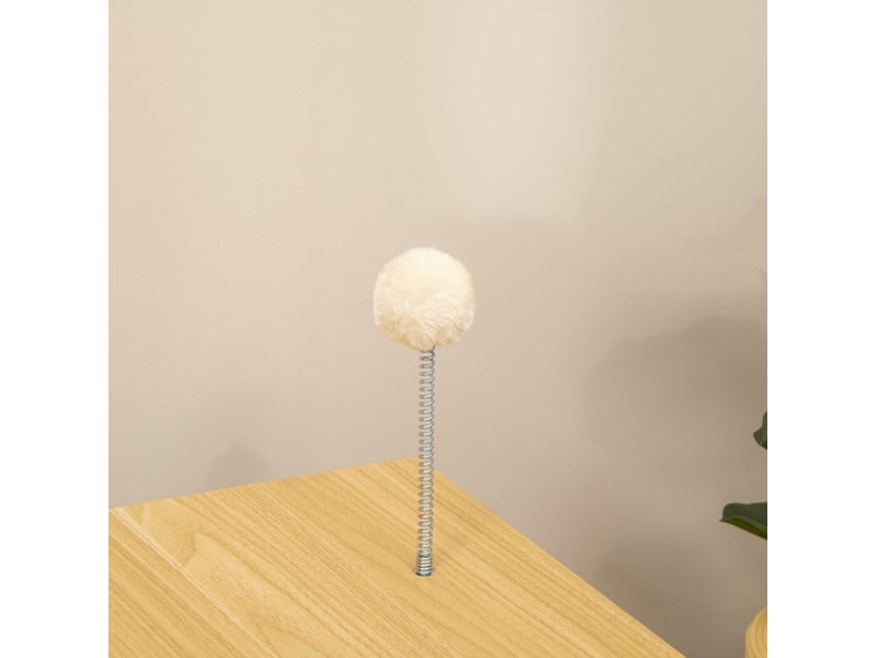  Meuble pour félins style téléviseur, beige, blanc et bois clair, coussin lavable et balle de jeu, 50 x 28 x 43 cm  - Conforama D