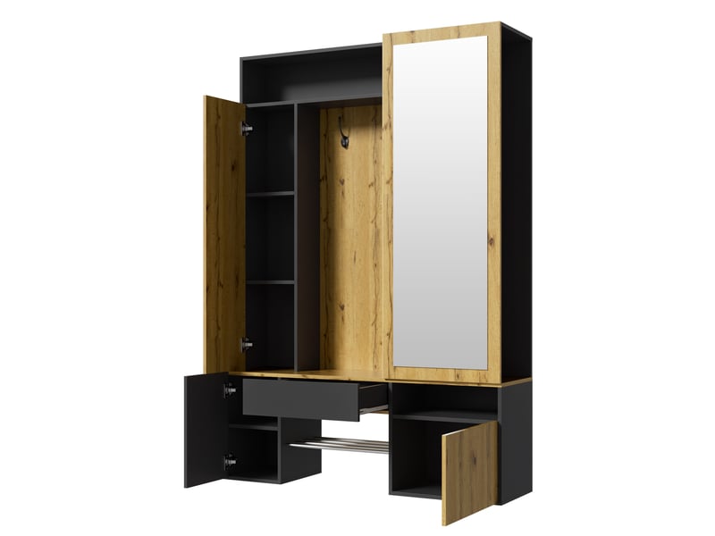  Portemanteau avec banc et rangement 127 x 180,5 cm en mdf noir et naturel  - Conforama D