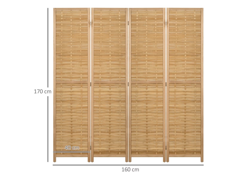  Paravent en bois séparateur de pièce closion de séparation pliable 4 panneaux en bambou naturel clair 160 x 170 cm  - Conforama C