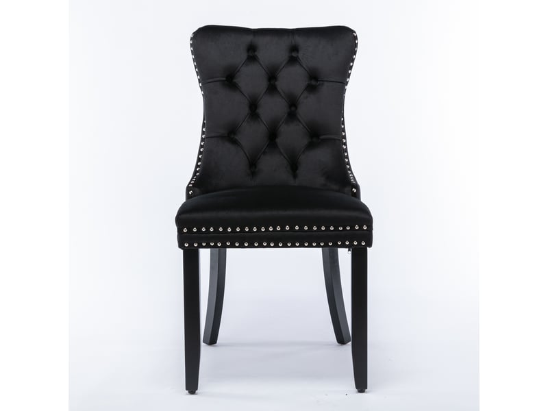  Chaises de salle à manger contemporaines - lot de 2, velours noir et bois massif, à clous décoratifs  - Conforama A