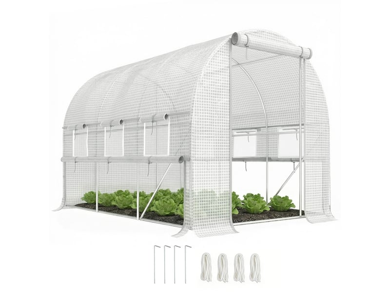  Serre en aluminium, 6 fenêtres enroulables, porte zippée, structure en acier inoxydable, 2,95 x 2 x 2 m, blanche  - Conforama A