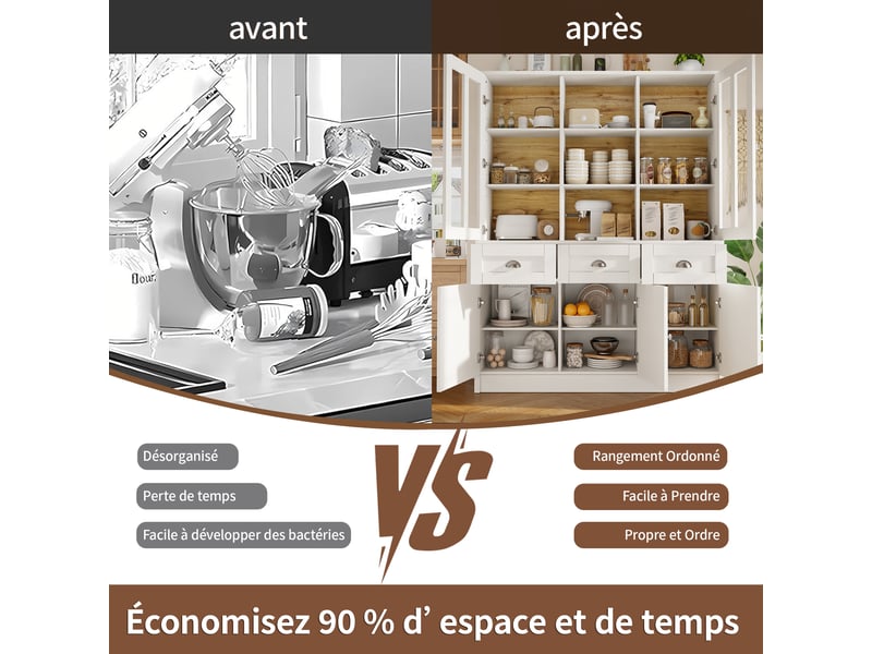  Meuble de cuisine muvano blanc, meuble haut avec tiroirs et portes acryliques, 140 × 38,5 × 175 cm  - Conforama E