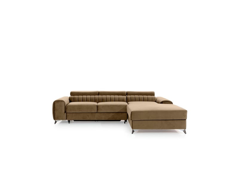  Canapé d'angle droit marron clair convertible 3 places jayson convertible 3 places  - Conforama A