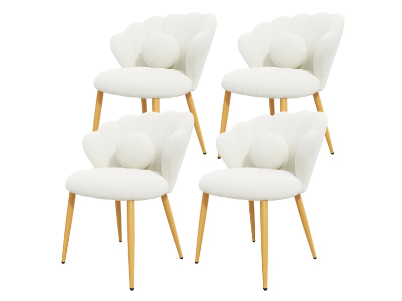  Lot de 4 chaises de salle à manger forme coquillage en tissu bouclette blanc, 60x62,5x83 cm  - Conforama A