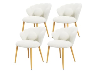 Lot de 4 chaises de salle à manger forme coquillage en tissu bouclette blanc, 60x62,5x83 cm
