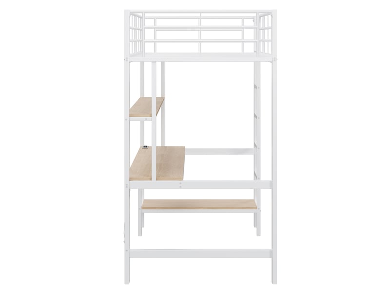  Lit mezzanine blanc 90x200 cm avec bureau, led, usb, prise et étagères  - Conforama E