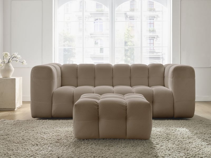  Bobochic canapé droit fixe 3 places cloud tissu mesh avec pouf taupe CLOUD - Conforama D