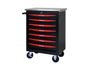 Servante d’atelier 7 tiroirs sur roulettes verrouillable acier noir et rouge evryae