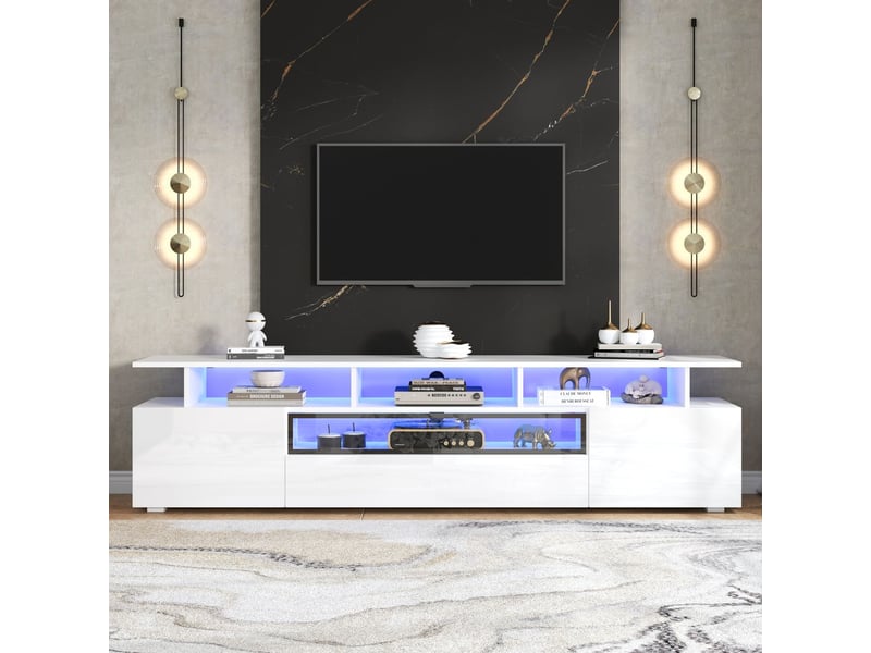  Meuble tv 180x40x50, design contemporain brillant avec rangement intégré meuble tv avec rangement  - Conforama A