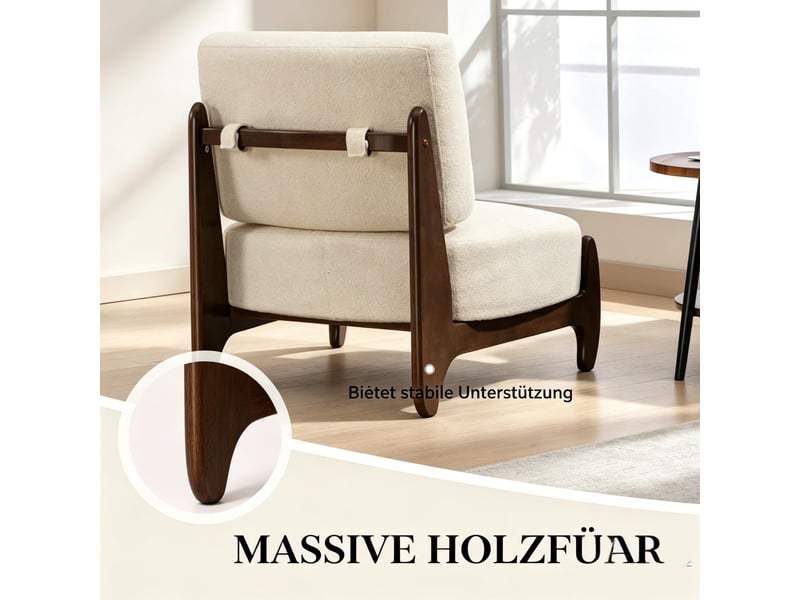  Fauteuil de salon beige en tissu, assise rembourrée 18 cm et structure en bois pour vos moments de détente  - Conforama D