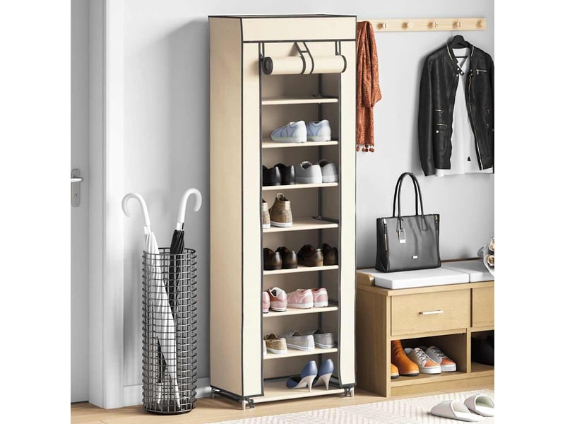  Meuble à chaussure | armoire à chaussures avec housse crème 57x29x162 cm tissu  - Conforama B