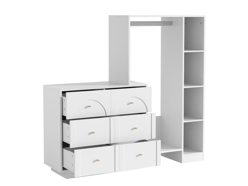  Armoire dressing ouverte avec tringle et 6 tiroirs blanc 139 x 35 x 133 cm  - Conforama B