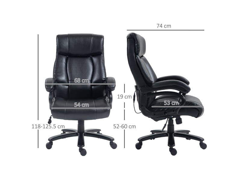  Fauteuil de bureau massant et chauffant avec 2 points de massage et 8 programmes, noir  - Conforama E