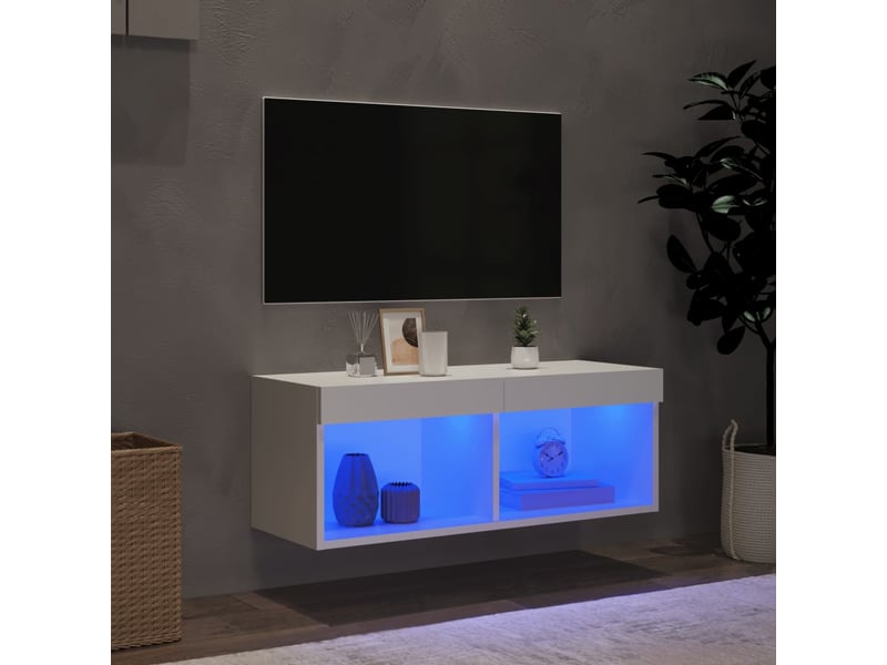  Meuble tv - banc tv - meuble de rangement avec lumières led blanc 80x30x30 cm  - Conforama C