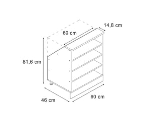 Vicco meuble sous pente, chêne de force doré, 60cm avec 4 compartiments