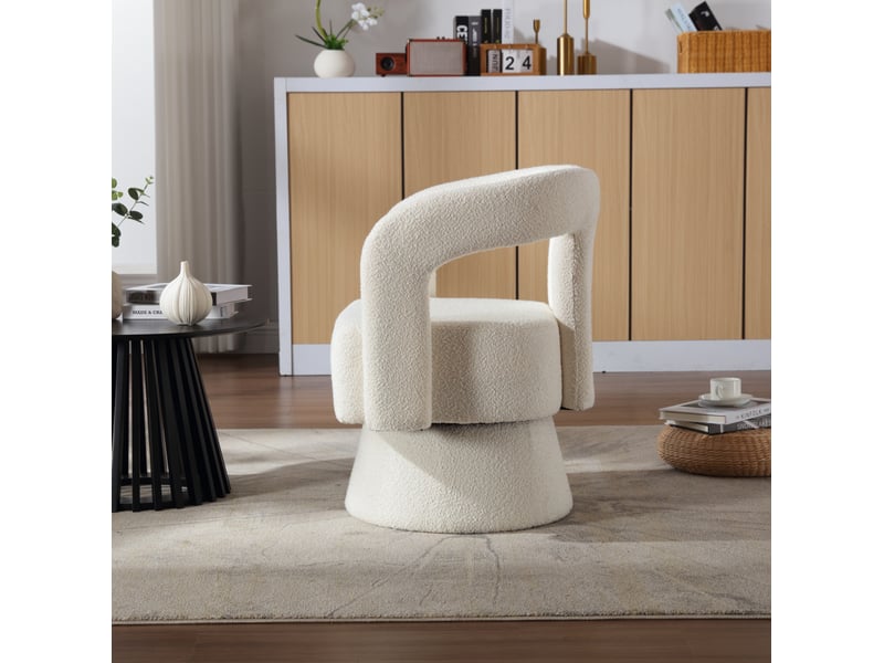  Fauteuil pivotant à 360° en tissu bouclette beige  - Conforama B