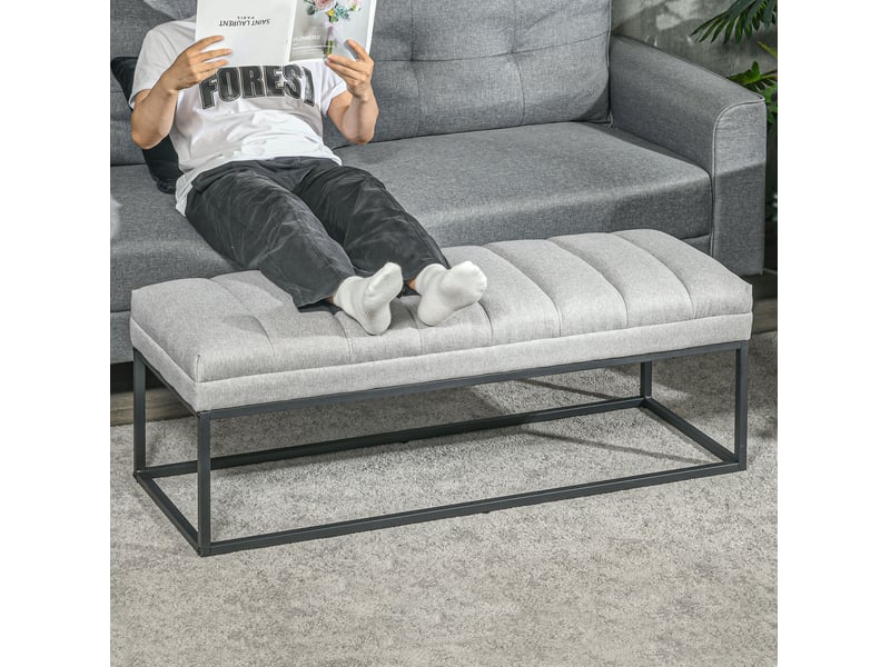  Banc 120x44x45,5 cm assise matelassée métal gris clair  - Conforama C