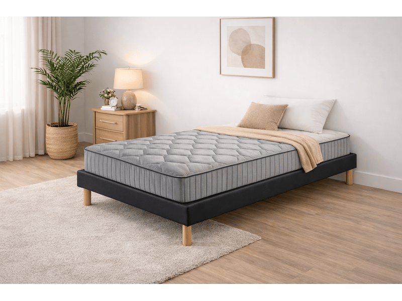 Ensemble sommier tapissier et matelas 80x190 cm - couleur : noir - matelas latex accueil moelleux gregnoir-marie-80x190-noir - Conforama B