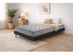 Ensemble sommier tapissier et matelas 80x190 cm - couleur : noir - matelas latex accueil moelleux