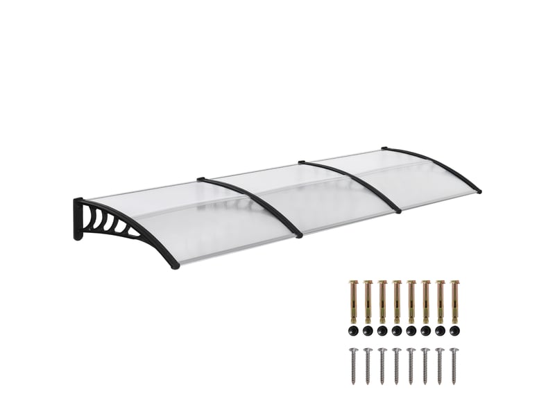  Auvent en polycarbonate et aluminium pour balcons, fenêtres et portes, 303 x 96 x 27 cm, noir et transparent  - Conforama A