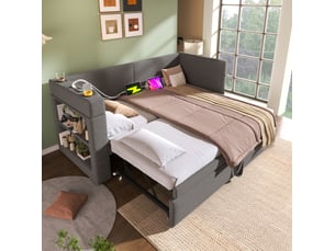 Lit gigogne 90x200 cm <strong>HAVRYA</strong>  <strong></strong> coloris gris