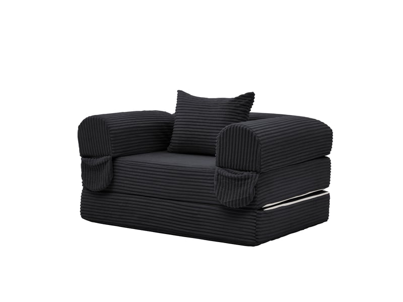  Fauteuil convertible en lit sans montage  - coussin, velours côtelé rembourré noir 33 × 33 × 95 cm  - Conforama A