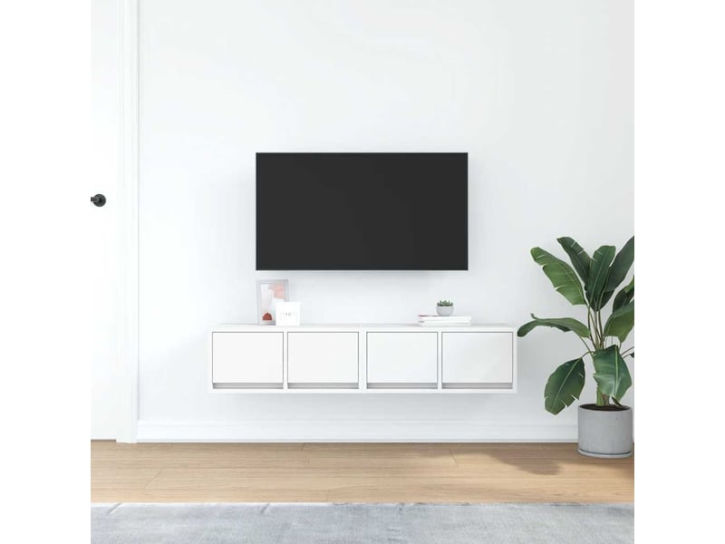  Lot de 2 meuble tv bas salon blanc 60x31x25,5 cm bois d'ingénierie shl52777  - Conforama C
