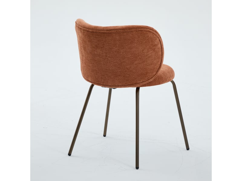  Chaises de salle à manger contemporaines en chenille, dossier incurvé confortable avec revêtement doux, pieds en métal bronze – sublimez votre cuisine avec confort et style modernes, lot de 2, couleur orange  - Conforama W