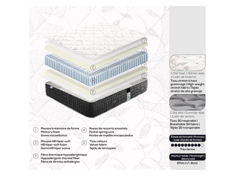  Matelas ressorts ensachés + mousse hr 140x200 cm - seren  - Conforama E