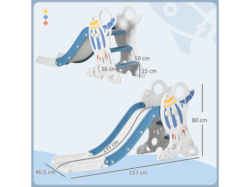 Toboggan pour enfants toboggan intérieur pour enfant, de 18 à 36 mois, jusqu'à 30 kg, 157l x 46,5l x 80h cm, bleu - Conforama C