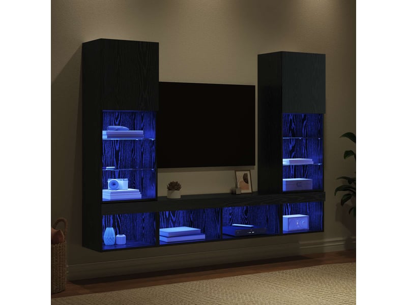  Unités murales tv avec led 5 pcs chêne noir bois d'ingénierie shl63047  - Conforama E