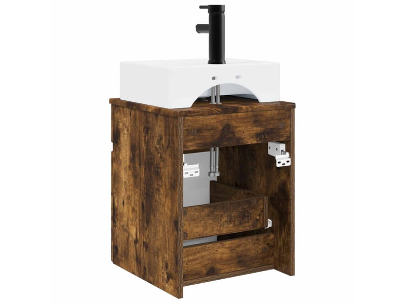  Meuble-sèche avec évier mural chêne fumé 39x41x62.5 cm  - Conforama D