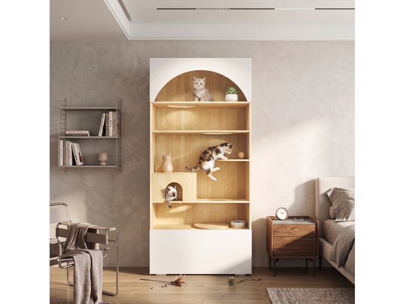 Armoire multifonction pour félins 90x50x202 cm blanche effet bois avec rangement - Conforama D
