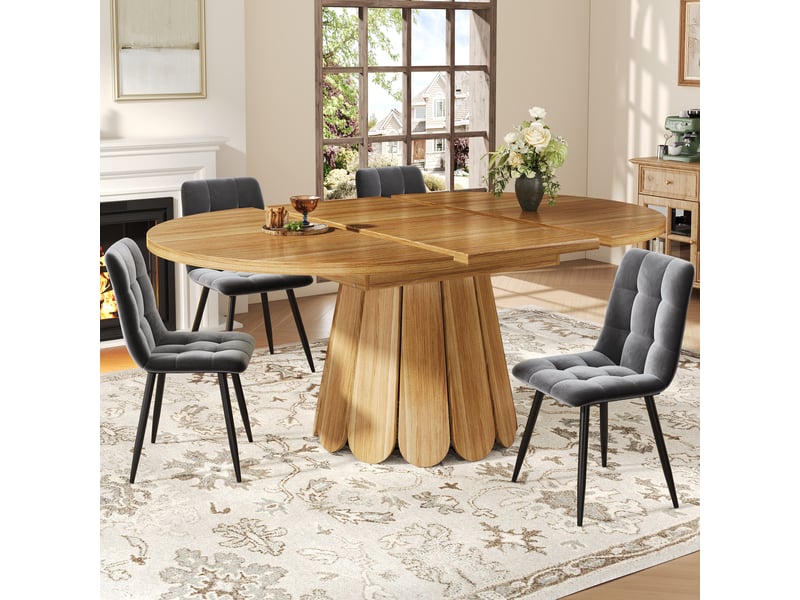 Table à manger extensible ronde, diamètre 118 cm à 158 cm, pour 6 personnes, brun - Conforama E