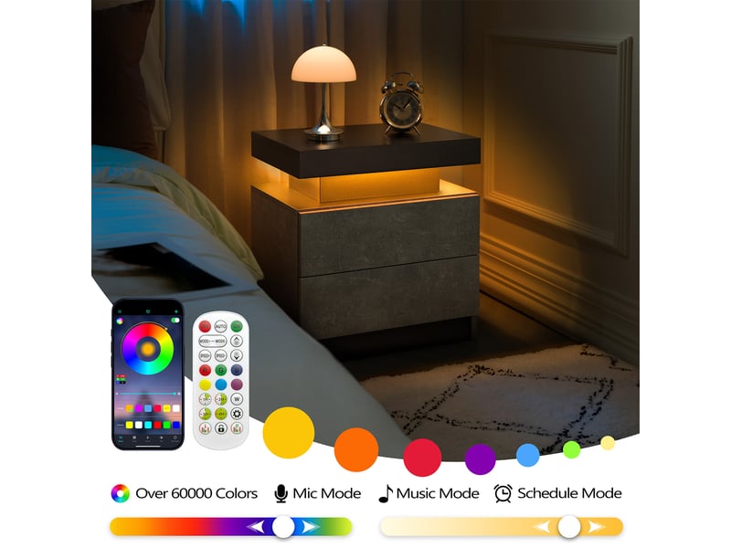  Table de chevet led moderne,49x34,8x52,1 cm,2 tiroirs,grise  - Conforama E