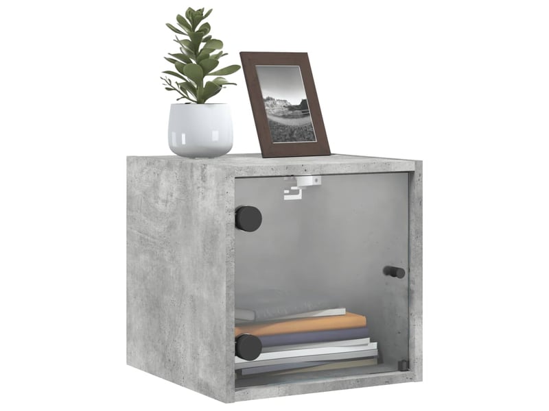  Table de chevet - cabinet de chevet - table de nuit avec porte en verre gris béton 35x37x35 cm  - Conforama C
