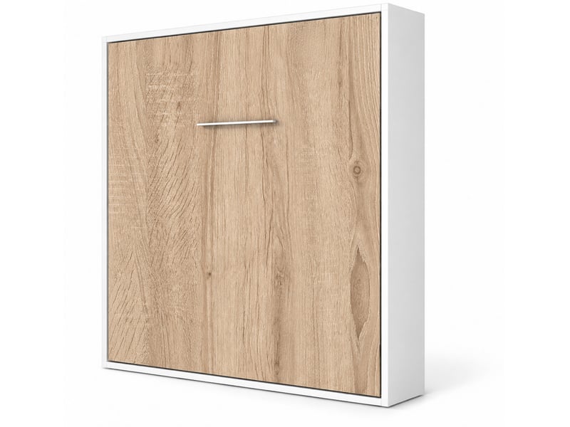  Lit escamotable vertical kola – seulement 34,5cm de profondeur, le confort d’un vrai lit-avec matelas-160x200-cadre blanc-façade chêne clair  - Conforama A