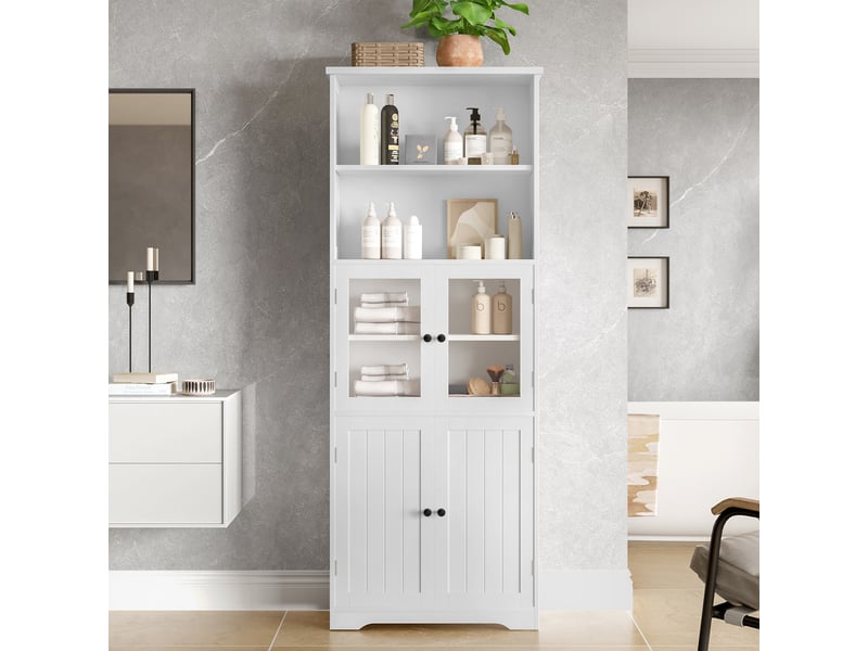 Meuble de salle de bain 57,4x28,5x160 cm blanc en panneau mdf avec rangements - Conforama C