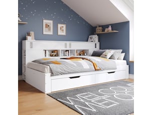 Lit avec rangement 140x190 cm <strong>HAVRYA</strong>  <strong></strong> coloris blanc