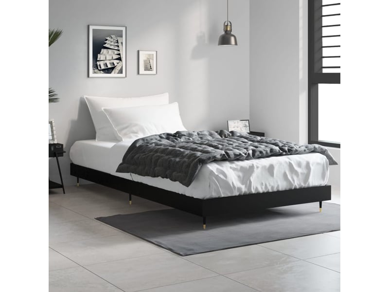  Lit simple- lit adulte -  cadre de lit sans matelas noir 90x200 cm bois d'ingénierie  - Conforama B