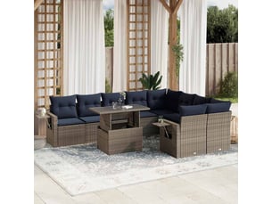 Vidaxl ensemble de canapé de jardin 10 pcs avec coussins gris résine tressée