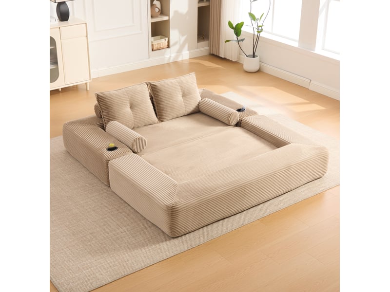  Sofa convertible 2 places hautdroit en velours côtelé beige, moelleux et confortable, pour canapé et lit  - Conforama E