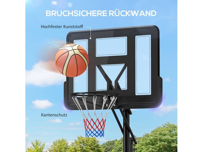  Panier de basket extérieur réglable 235-305 cm – noir – sur roulettes, panneau résistant 110 x 75 cm  - Conforama D