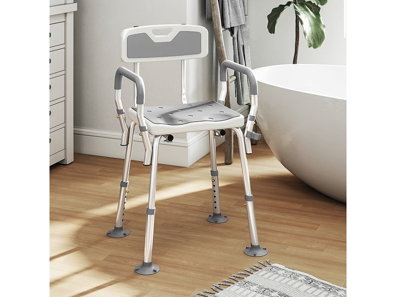 Tabouret de douche ergonomique avec hauteur réglable et pieds antidérapants 56,5 x 53,5 x 87 cm blanc et gris - Conforama D