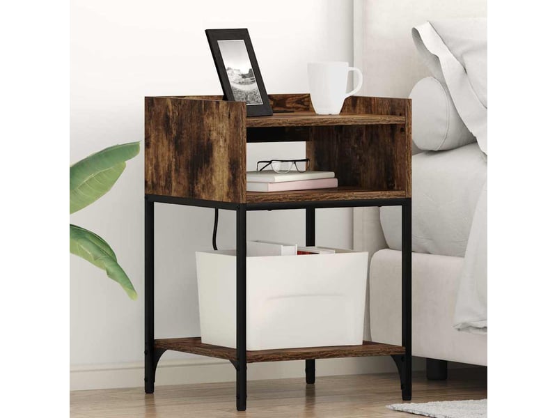  Table de chevet avec étagère 2 pièces chêne fumé 40 x 40 x 61 cm  - Conforama B
