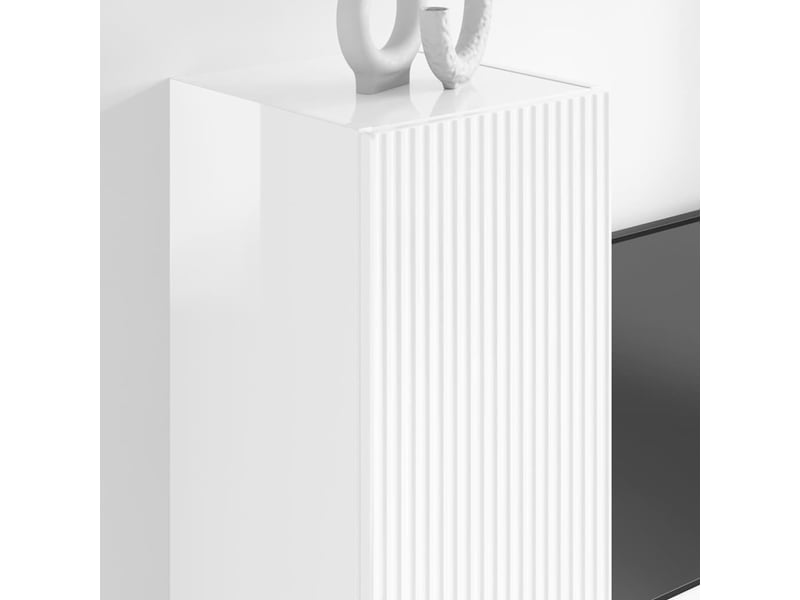  Meuble tv mural - meuble de rangement montage mural blanc brillant 30 x 31 x 100 cm  - Conforama D